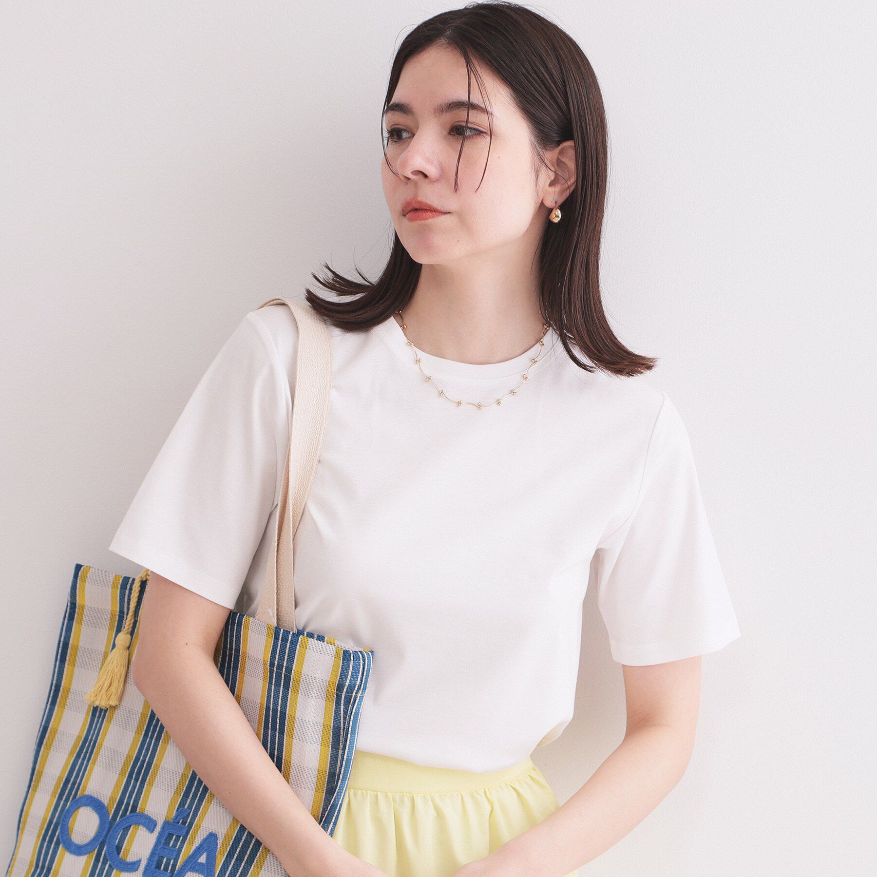 OPAQUE.CLIP「ベーシックTシャツ／オーガニックコットン混【洗濯機OK】」|Tシャツ・カットソー|ホワイト(001)