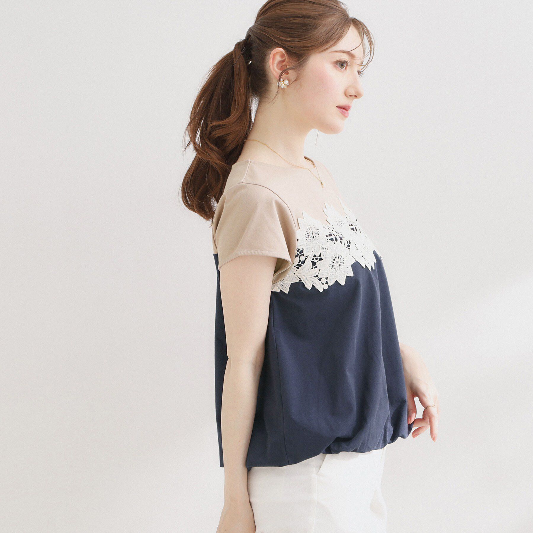 Couture broach「【UVカット・接触冷感・洗える】レース バルーントップス」|Tシャツ・カットソー|