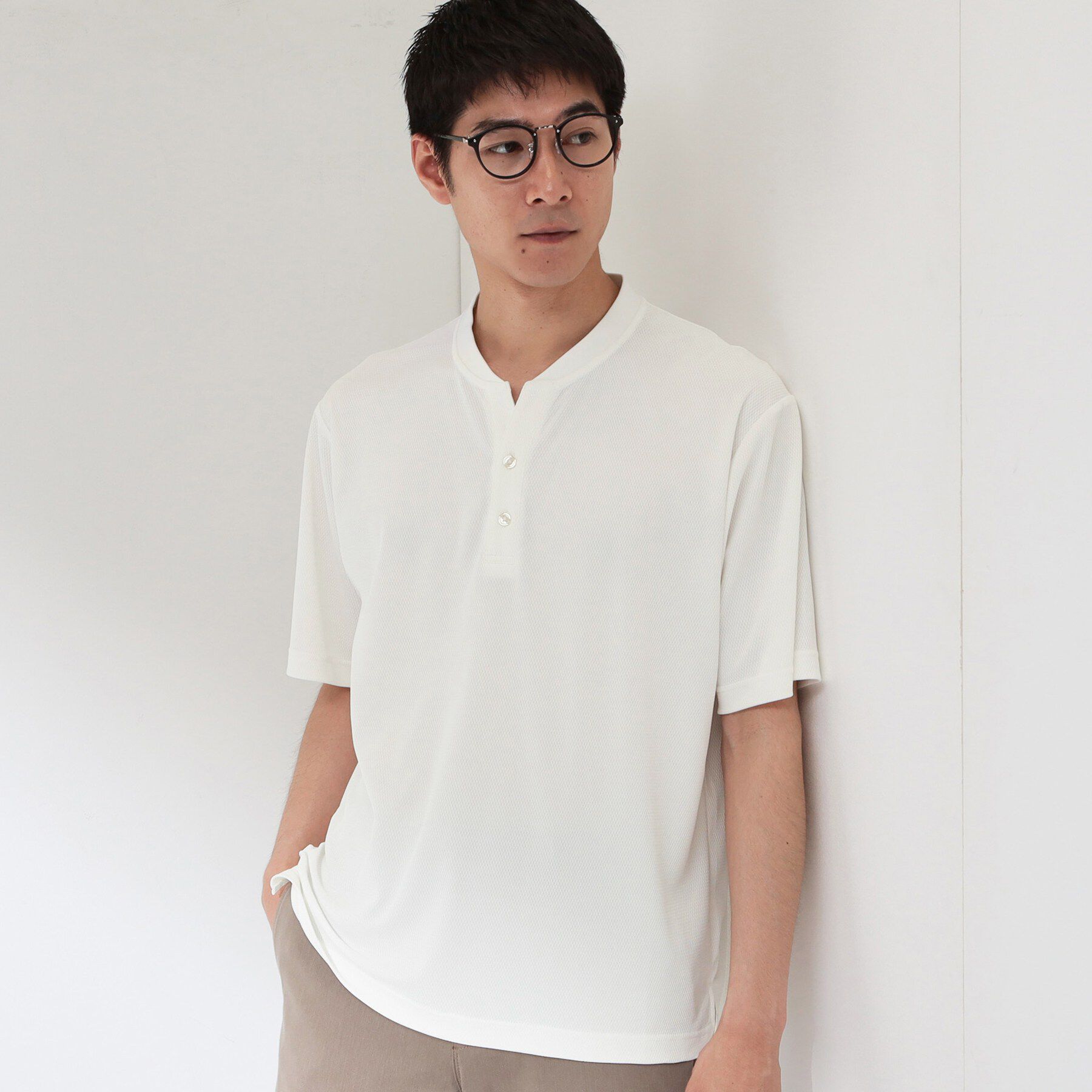 THE SHOP TK「【サラッと軽い着心地に。】BO-NO HENLEY TEE/ボーノヘンリーネック Tシャツ　吸水速乾」|Tシャツ・カットソー|オフホワイト(003