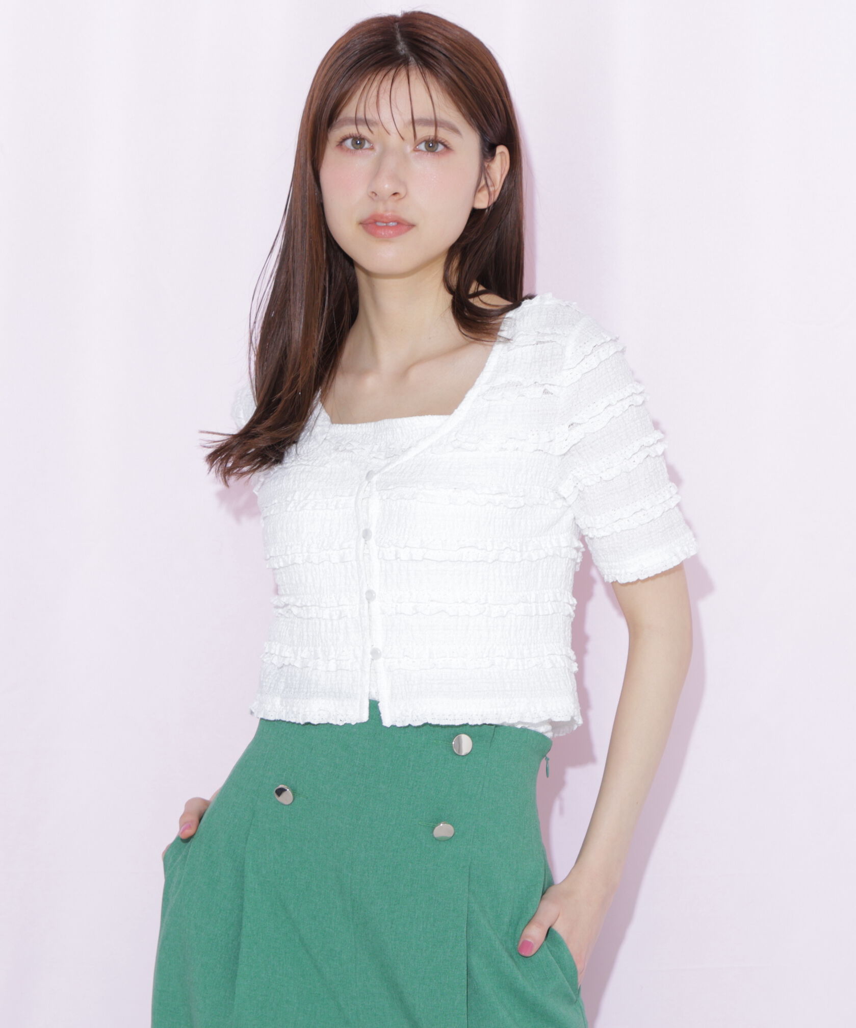  「フリルカットソーアンサンブル」|Tシャツ・カットソー|ホワイト