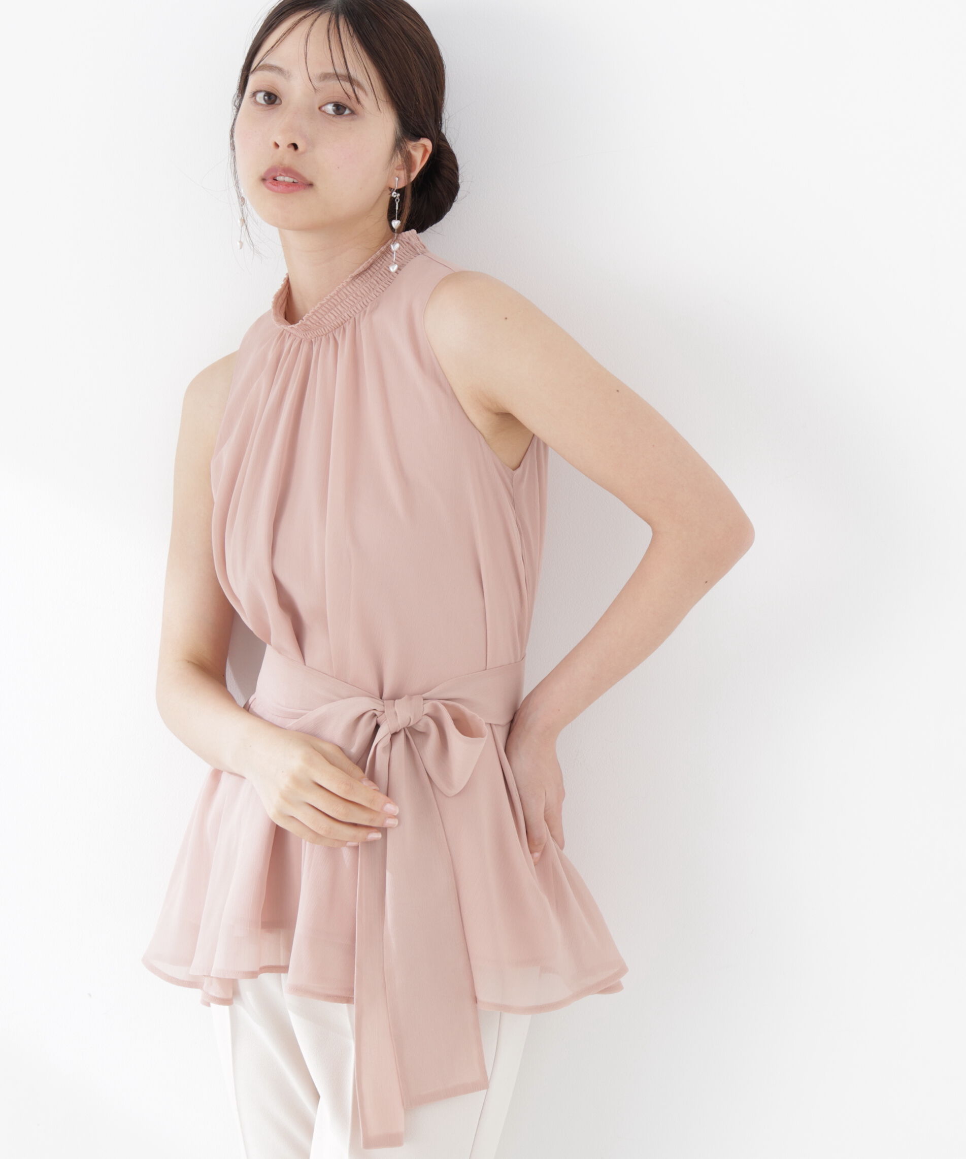 PROPORTION BODY DRESSING「リボン付きギャザーブラウス」|シャツ・ブラウス|ピンクベージ
