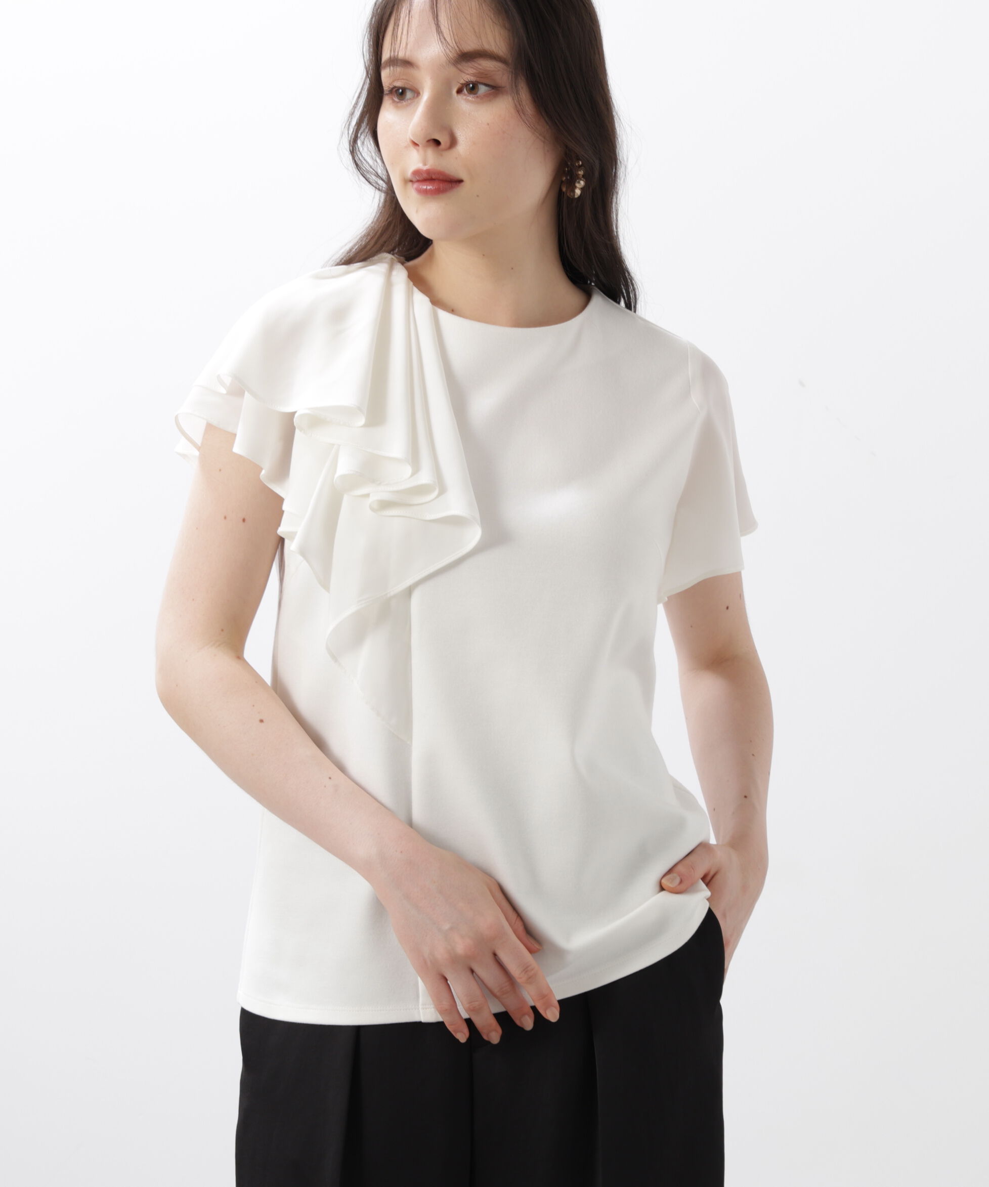  「◆ラッフルコンビカットソープルオーバー」|Tシャツ・カットソー|ホワイト