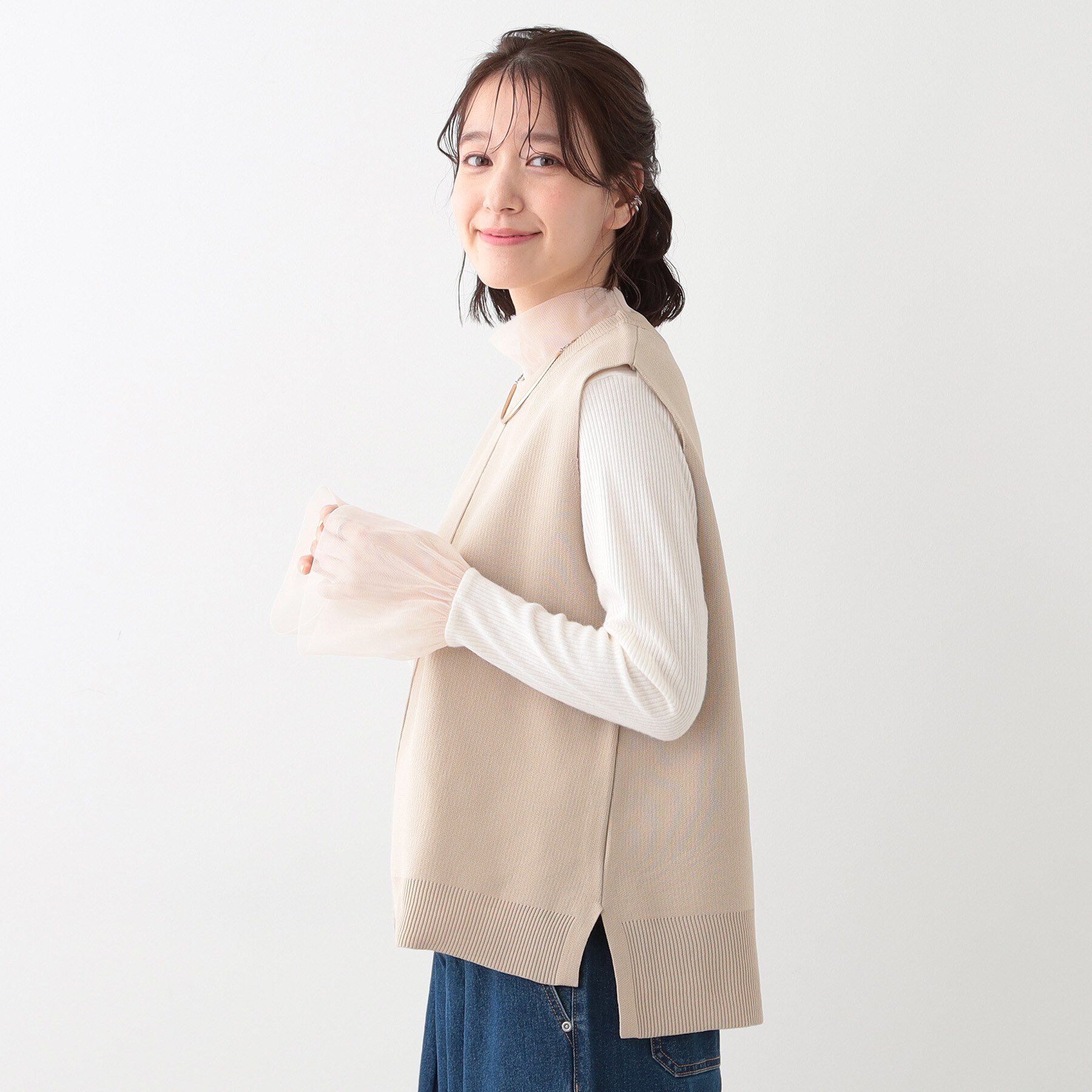 SHOO･LA･RUE「【S-LL/2点セット】着回し自在 ニットベスト＋フレアブラウス」|その他|