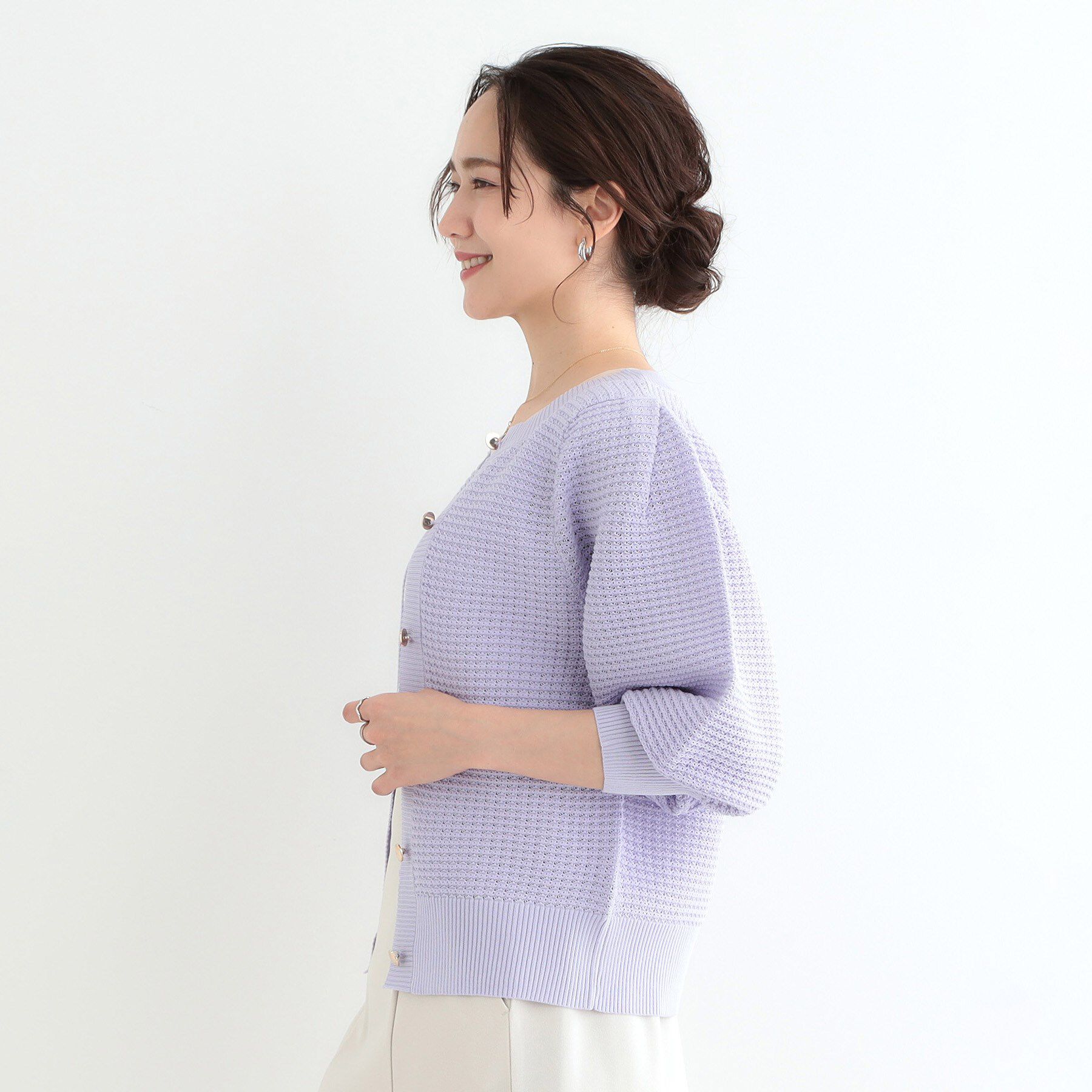 SHOO･LA･RUE「【S-LL】大人フェミニンな着こなしに 透かし編みニットカーディガン」|カーディガン|