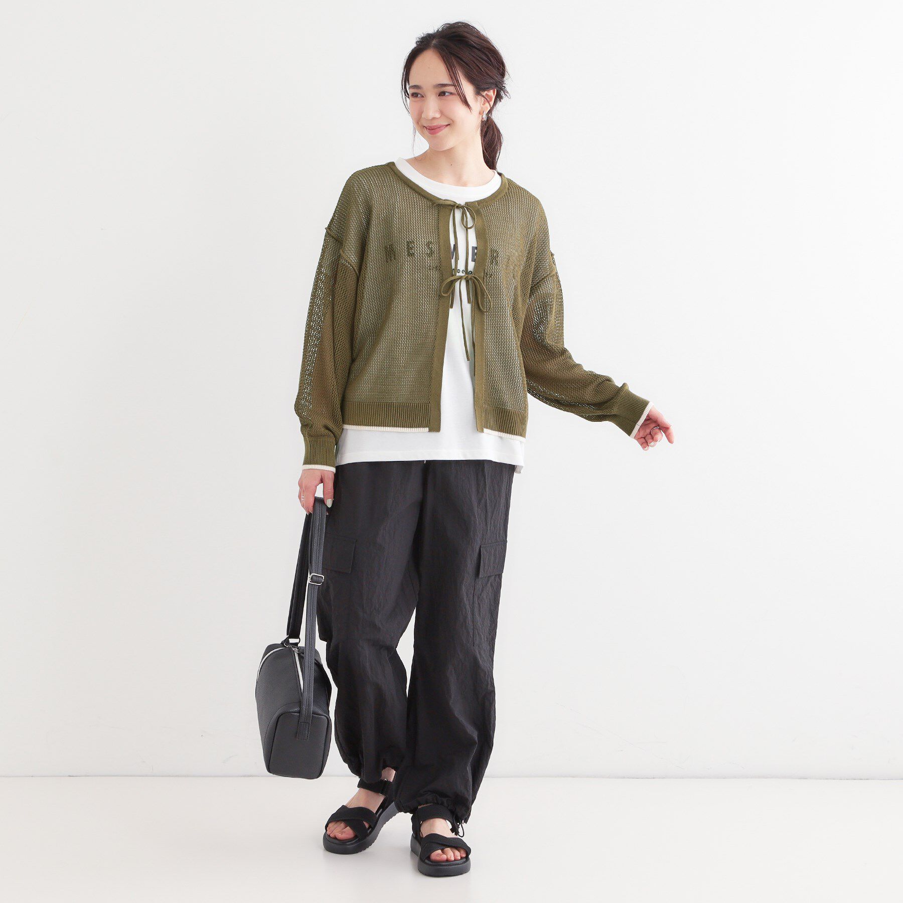 SHOO･LA･RUE「【S-LL/2点セット】前後2WAYで着られるメッシュニット＋ロゴTシャツ」|その他|