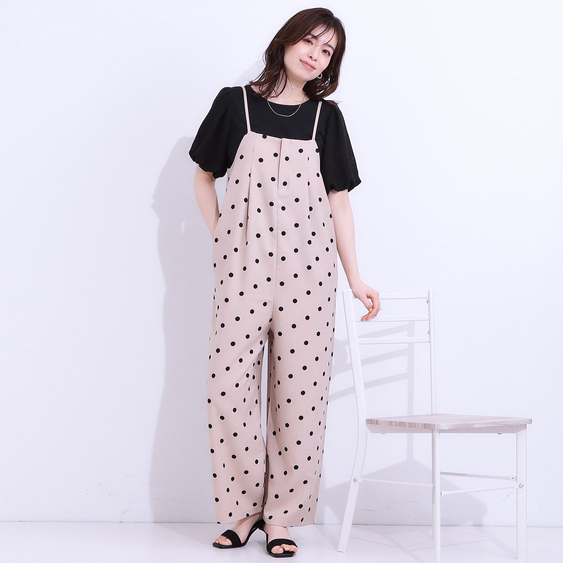 SHOO･LA･RUE「【S-LL】着丈が調節できる 大人の麻調サロペット」|オールインワン|ベージュ(652)