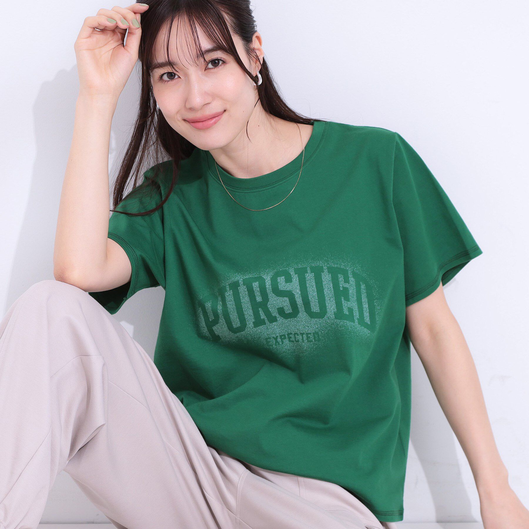 SHOO･LA･RUE「【洗える/S-LL】選べる3柄 ベーシックプリントTシャツ」|Tシャツ・カットソー|グリーン(322)