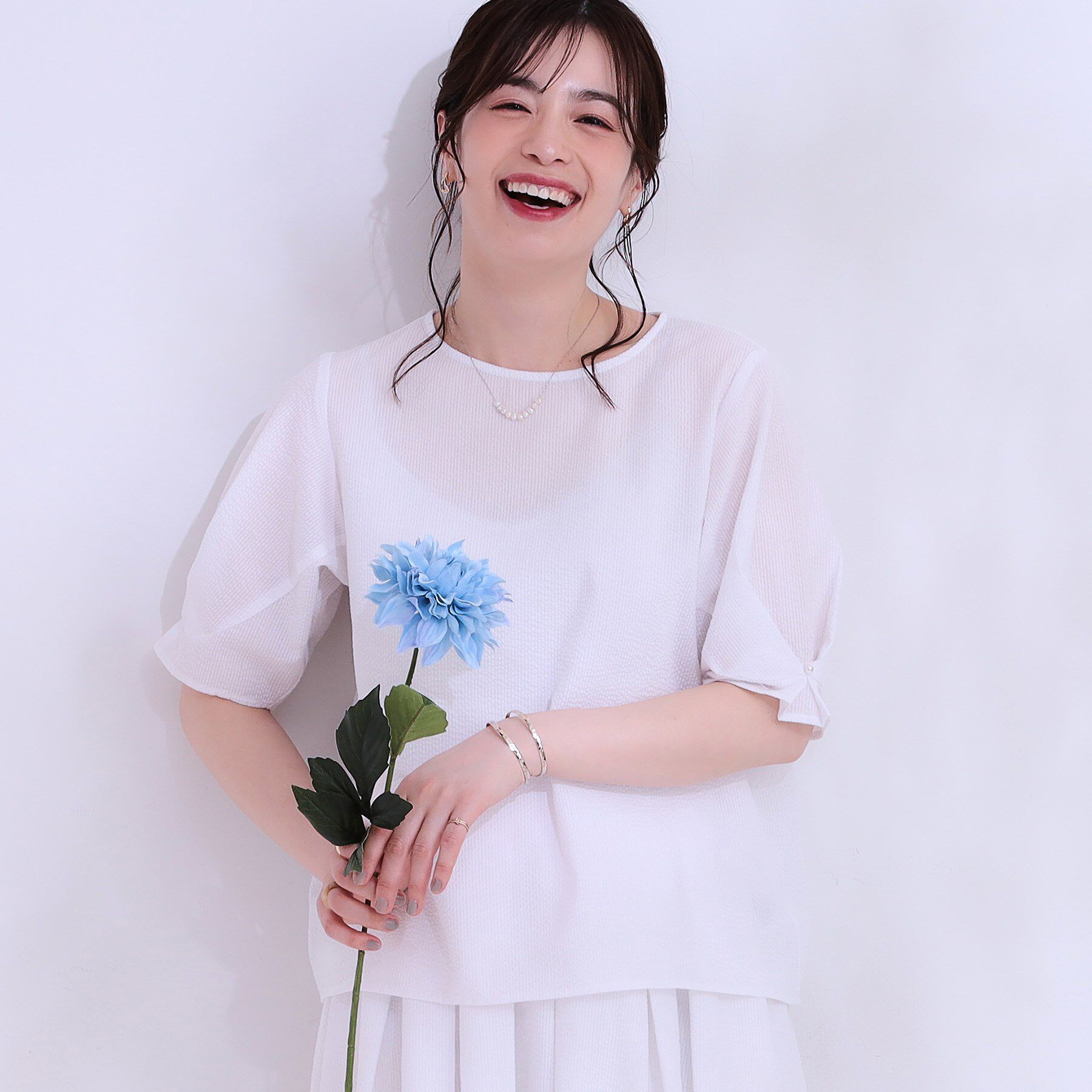 SHOO･LA･RUE「【S-LL/セットアップ可/5分袖】涼しくこなれる お袖タックブラウス」|シャツ・ブラウス|オフホワイト(003