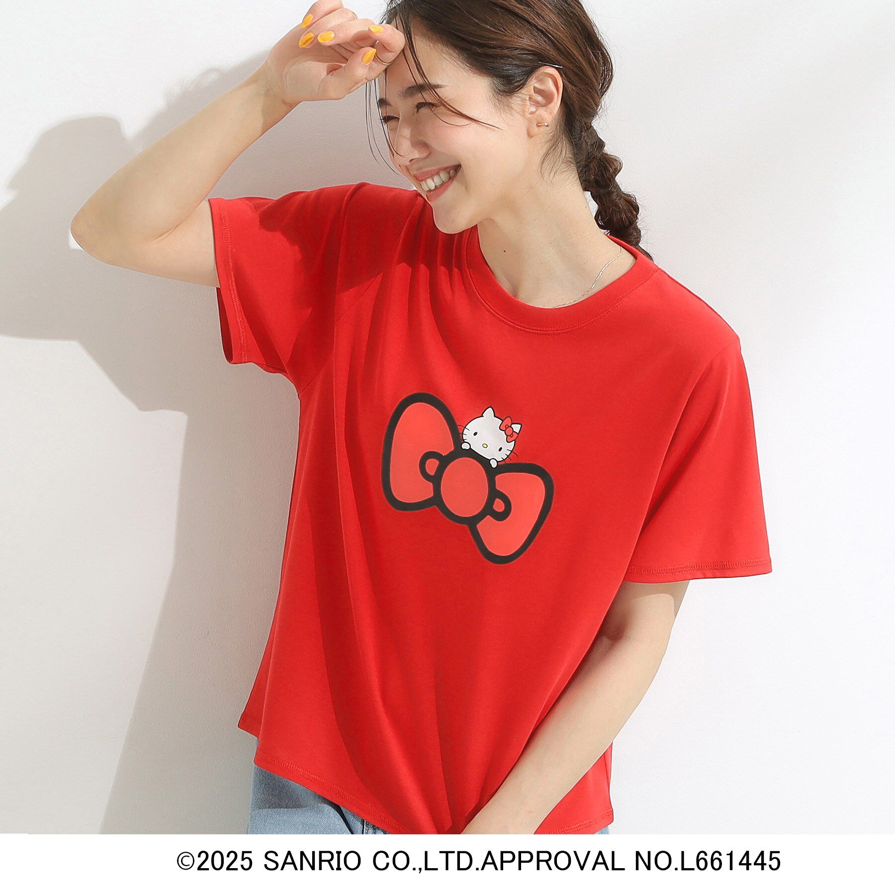SHOO･LA･RUE「【HELLO KITTYコラボ】【SHOO ICE／汗染み軽減／UVカット】コンパクトTシャツ」|Tシャツ・カットソー|レッド(362)