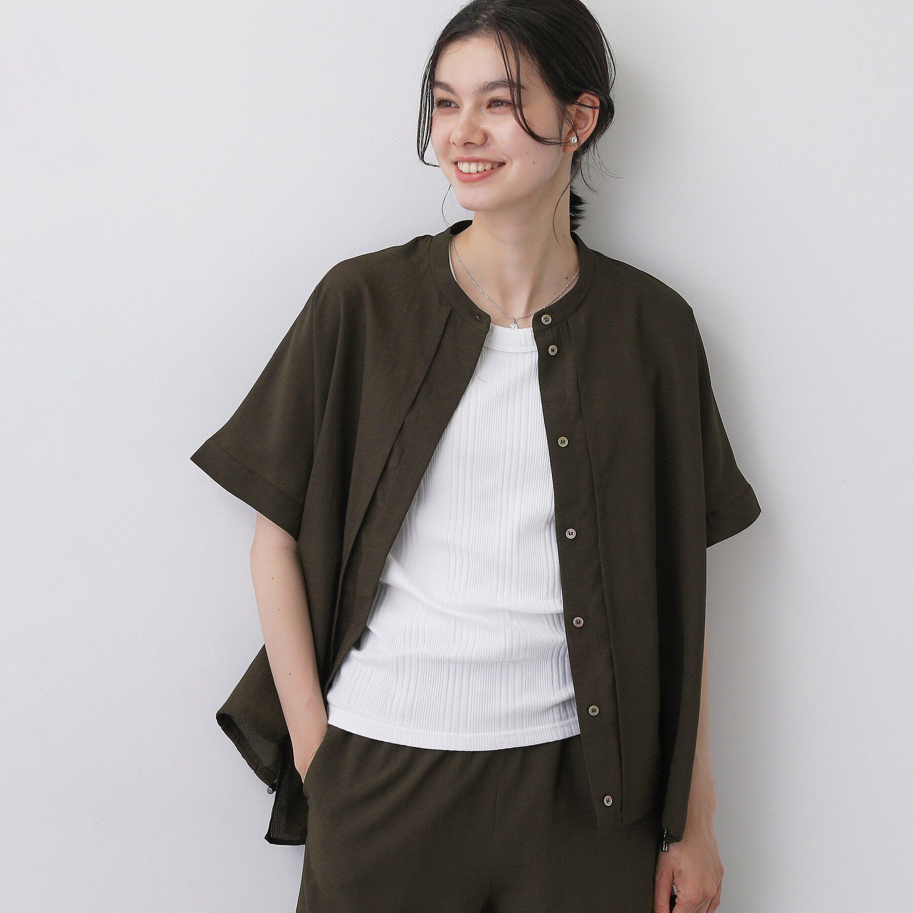 Dessin「【高通気/セットアップ可】ドロストシャツ」|シャツ・ブラウス|ブラウン(044)