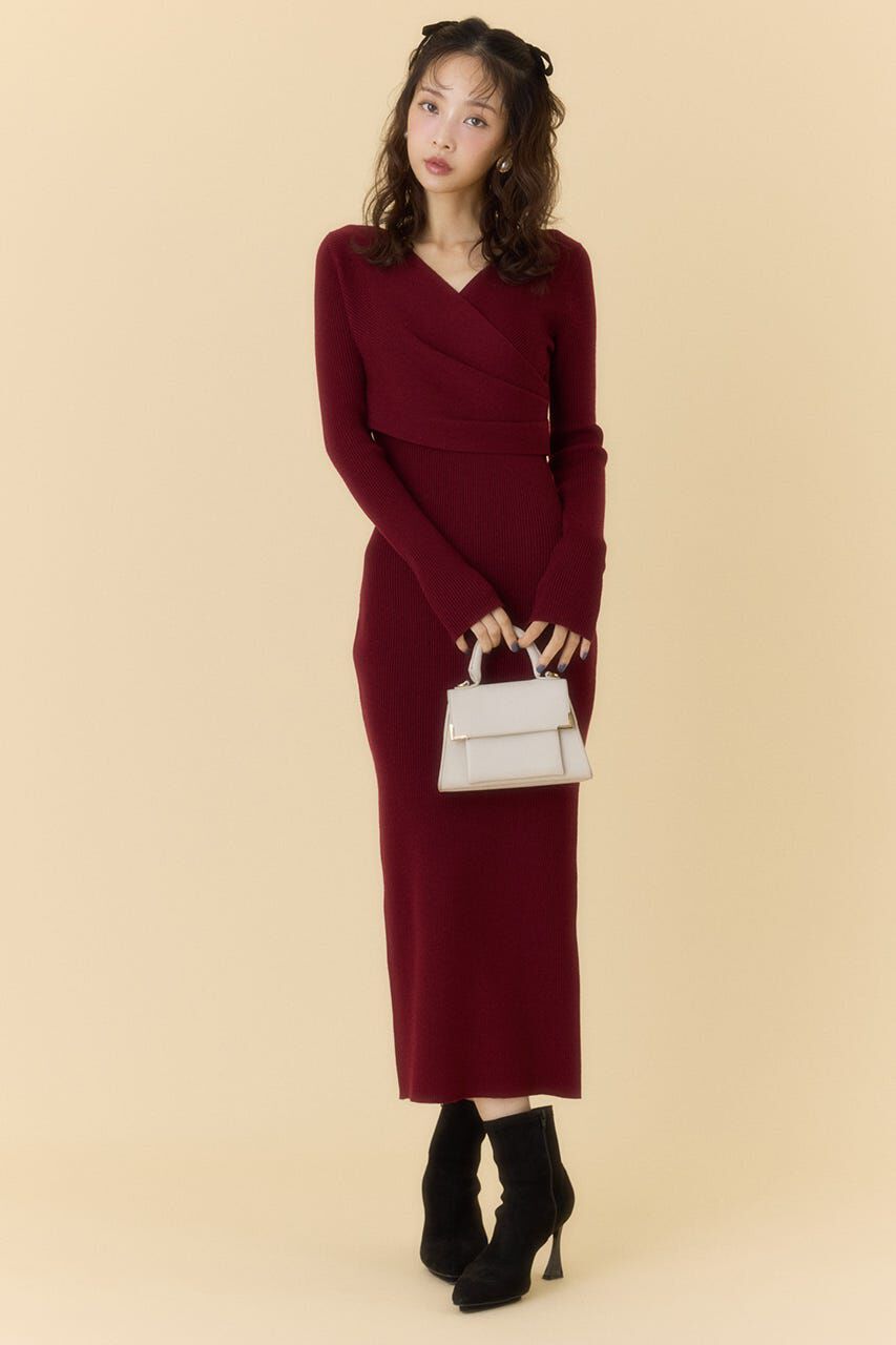 rienda「カシュクールウォッシャブルニットワンピース」|ワンピース|RED
