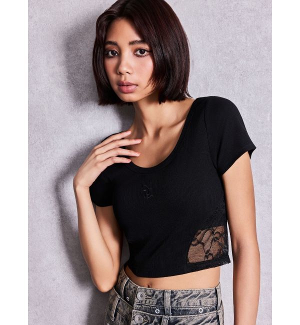 GYDA「OVERLAP Gサイドレースショートトップス」|Tシャツ・カットソー|