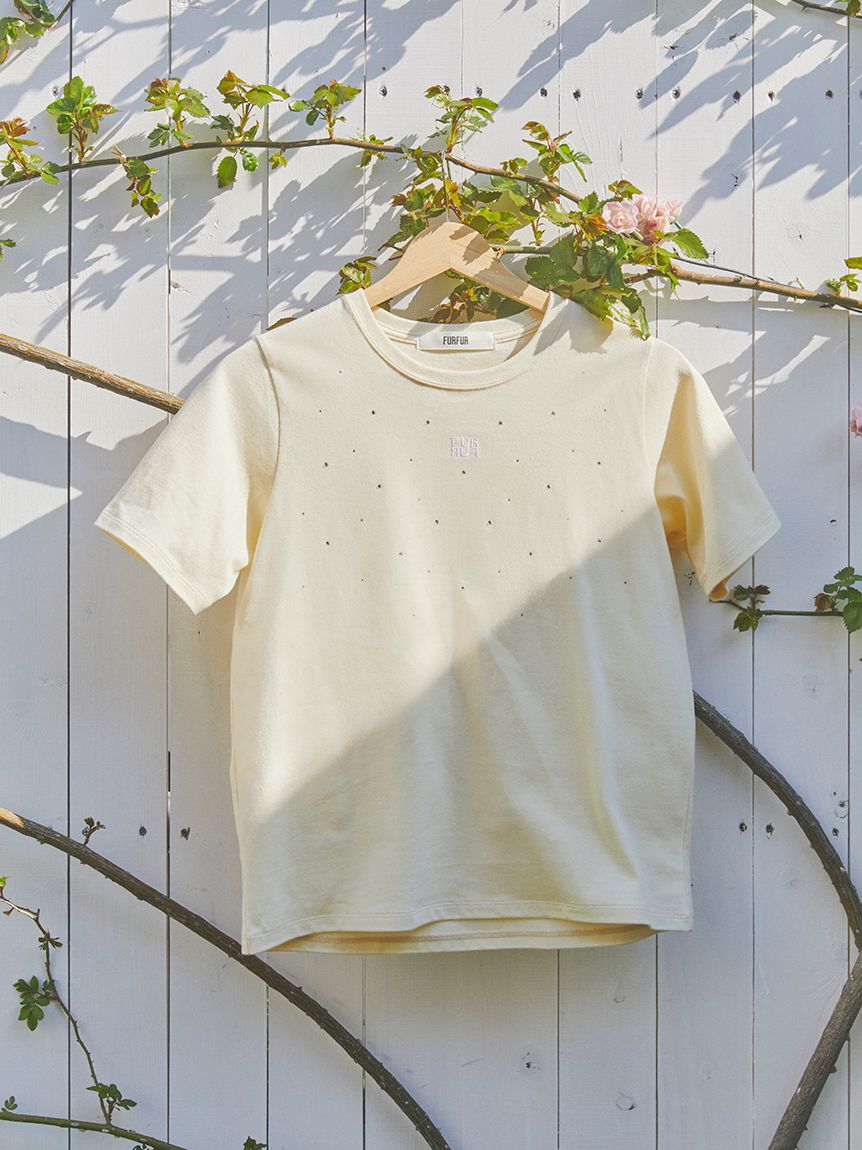 FURFUR「ラインストーンロゴ刺繍Tシャツ」|Tシャツ・カットソー|