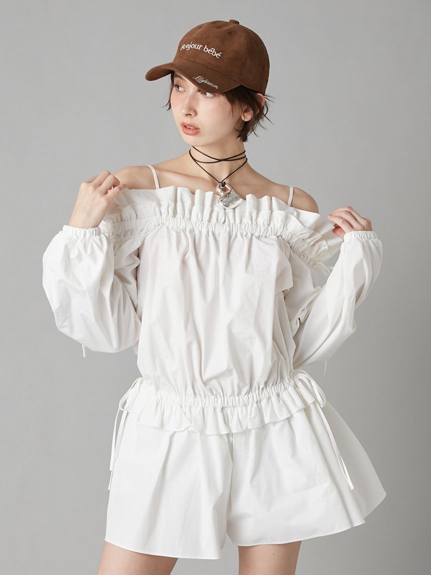 LILY BROWN「デコルテフリルミニロンパース」|オールインワン|
