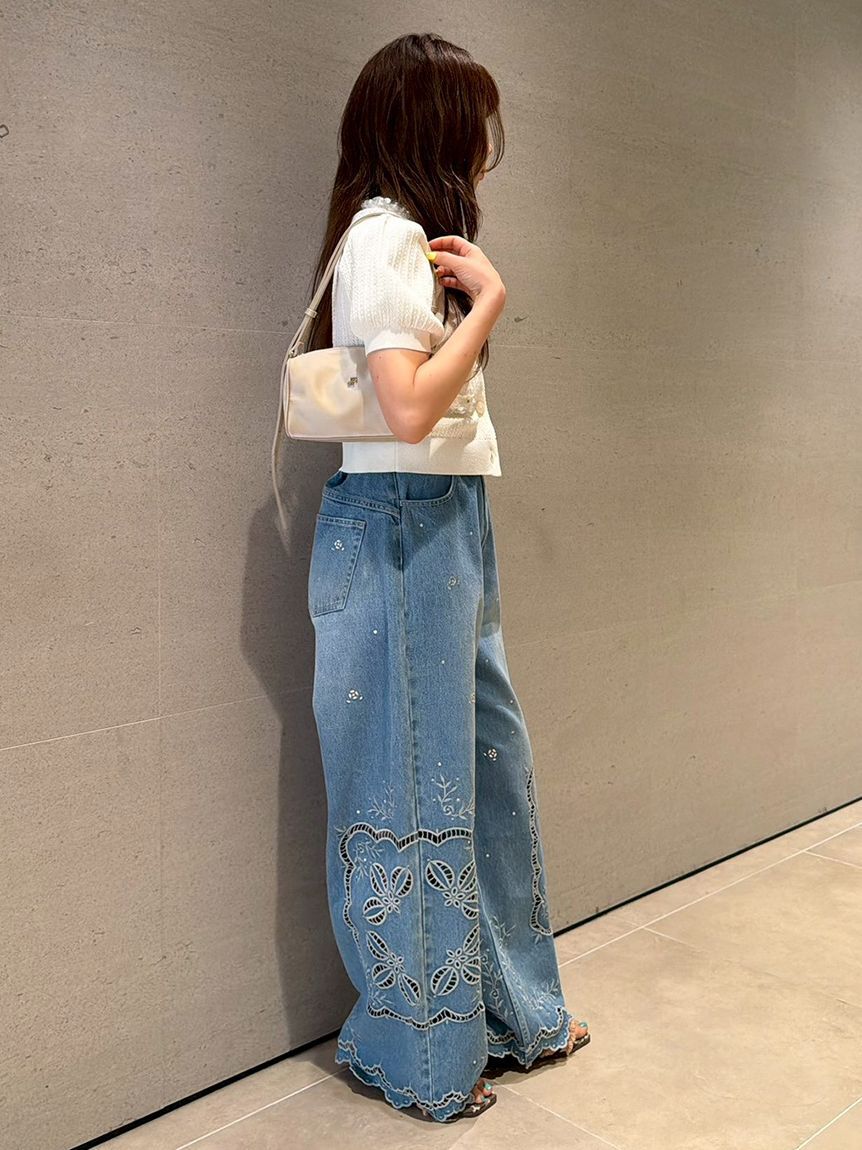 LILY BROWN「[L.B CANDY STOCK]カットワークビジューデニムパンツ」|デニム|