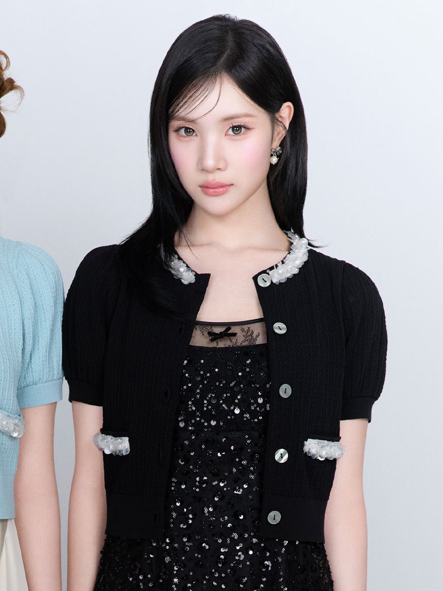 LILY BROWN「[L.B CANDY STOCK]クロップドビジューカーディガン」|カーディガン|BLK
