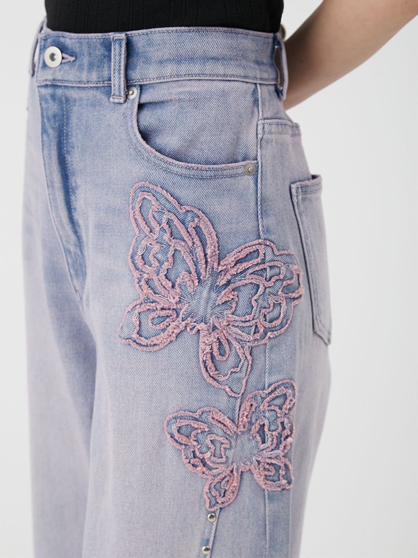 LILY BROWN「【LILY BROWN&times;ANNA SUI】バタフライワイドデニムパンツ」|デニム|
