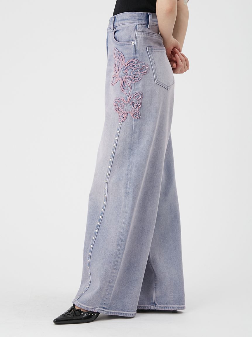 LILY BROWN「【LILY BROWN&times;ANNA SUI】バタフライワイドデニムパンツ」|デニム|
