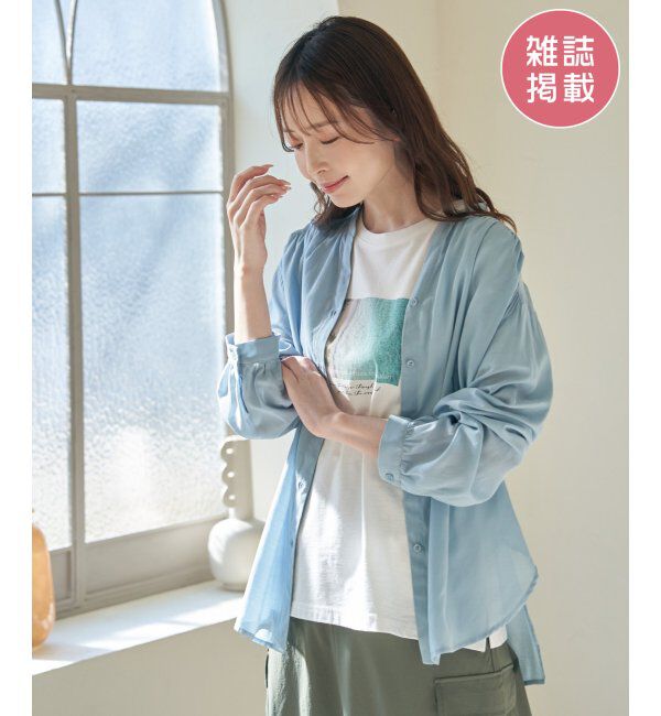 ikka「【雑誌InRed5月号掲載】シアーバックリボンブラウス」|シャツ・ブラウス|ライトブルー
