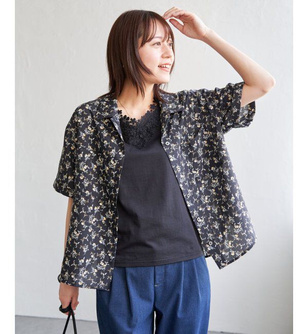 ikka「涼やか開襟ポケ付きシャツ」|シャツ・ブラウス|ネイビーブルー