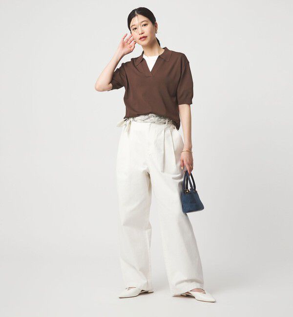 UNITED ARROWS green label relaxing「【WEB限定】＜at ease＞エリツキ スキッパー ニット 接触冷感 UVカット 遮熱」|ニット・セーター|