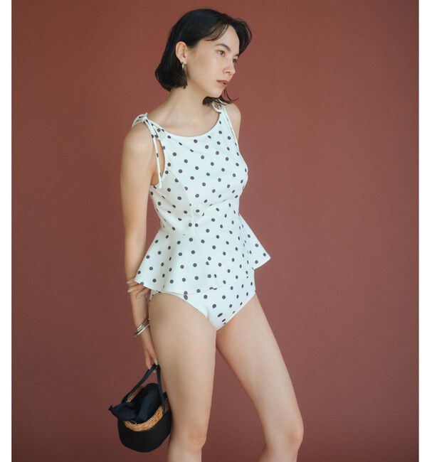 UNITED ARROWS green label relaxing「ハイネックWリボンフレア&ショーツ ドット柄 オフホワイト スイムウェア / 水着」|その他|OFF WHITE