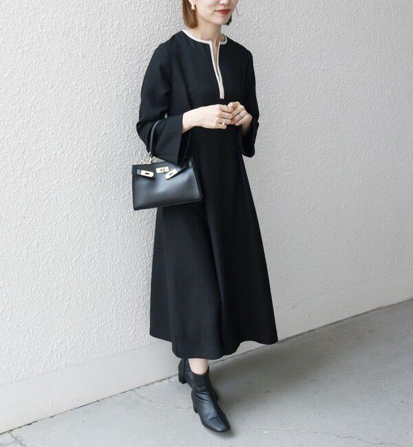 SHIPS any「【WEB限定】SHIPS any: ダブルクロス ウエスト タック Aライン ワンピース ［NAVY BLUE］」|ワンピース|ブラック