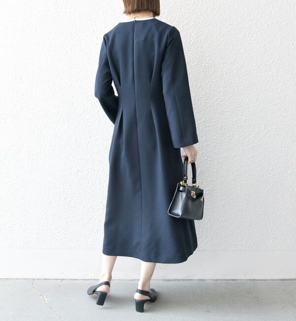 SHIPS any「【WEB限定】SHIPS any: ダブルクロス ウエスト タック Aライン ワンピース ［NAVY BLUE］」|ワンピース|