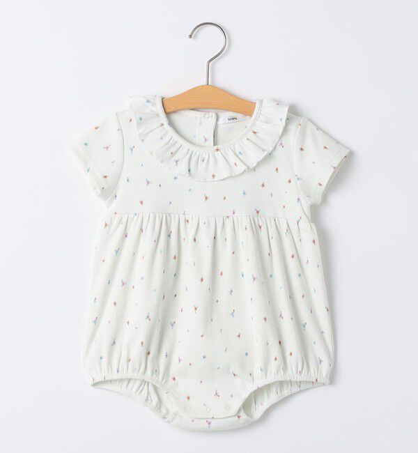 SHIPS KIDS「SHIPS KIDS:70～80cm /フラワー テキスタイル リブ ロンパース」|ロンパース|オフホワイト