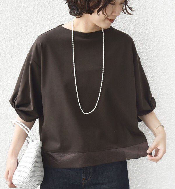 SHIPS for women「《一部追加予約》〈洗濯機可能〉袖 ツイスト デザイン シアー ドッキング TEE」|Tシャツ・カットソー|