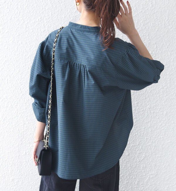 SHIPS for women「《予約》【WEB限定】〈手洗い可能〉チェック フリル ロングスリーブ シャツ（グリーン）」|シャツ・ブラウス|