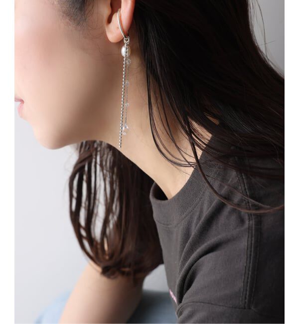 Spick and Span「《予約》【SAMH by LILAS】 ミックスチェーンクォーツ*パールイヤーカフ SV（片耳）」|イヤーカフ|