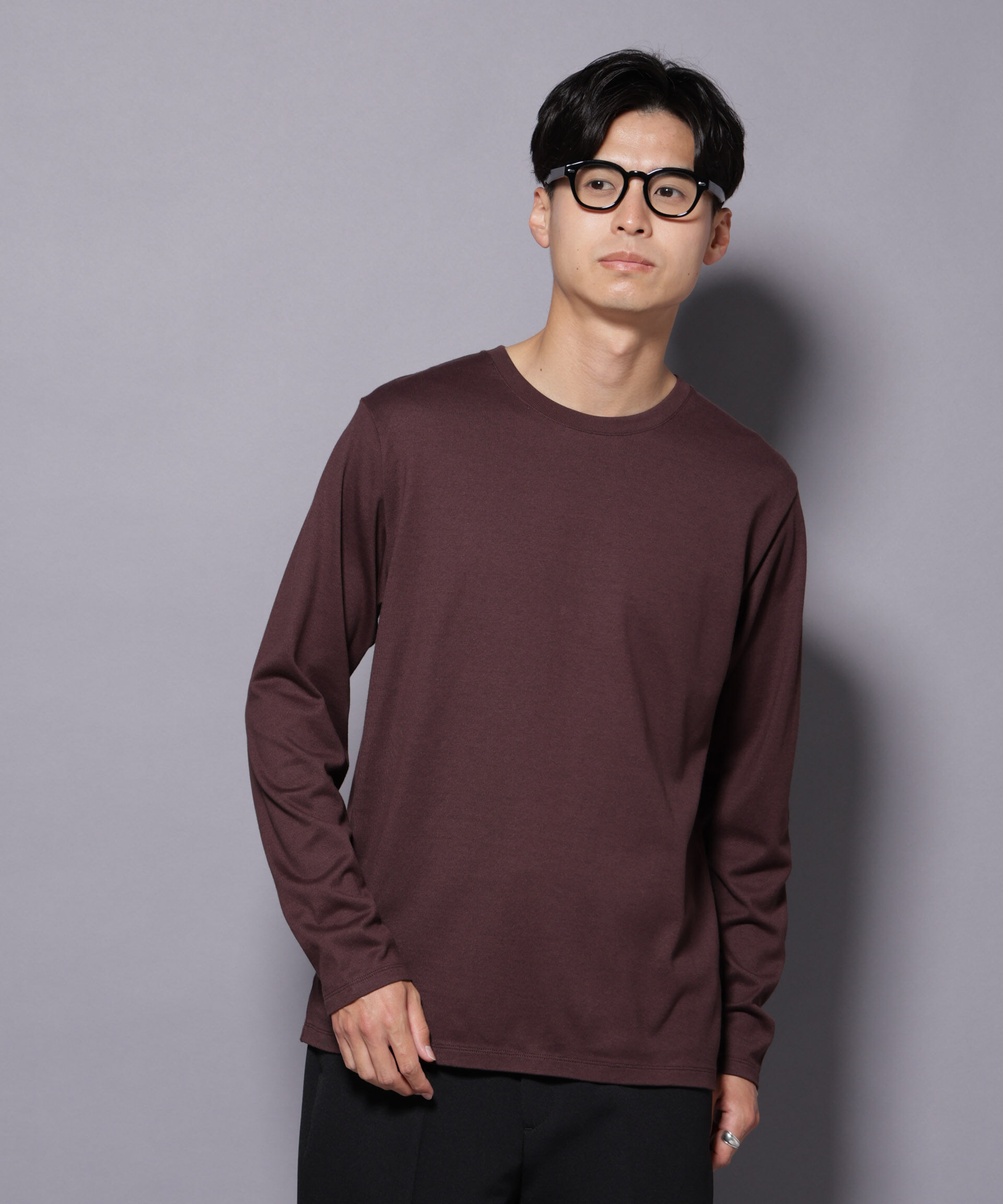 nano･universe「Anti Soaked(R)汗染み防止 クルーネックTシャツ 長袖」|Tシャツ・カットソー|ブラウン