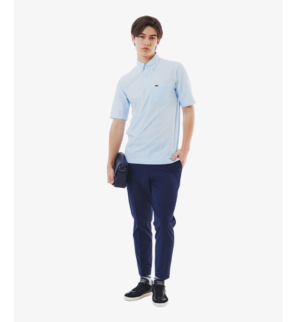 LACOSTE「鹿の子地切り替え同色ストライプボタンダウンポロシャツ」|ポロシャツ|