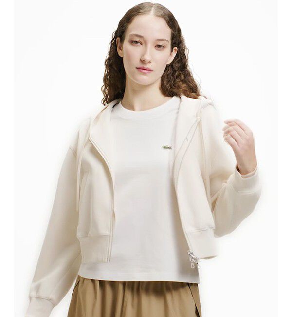 LACOSTE「ダブルフェイスジャージジップフーディー」|パーカー|アイボリー
