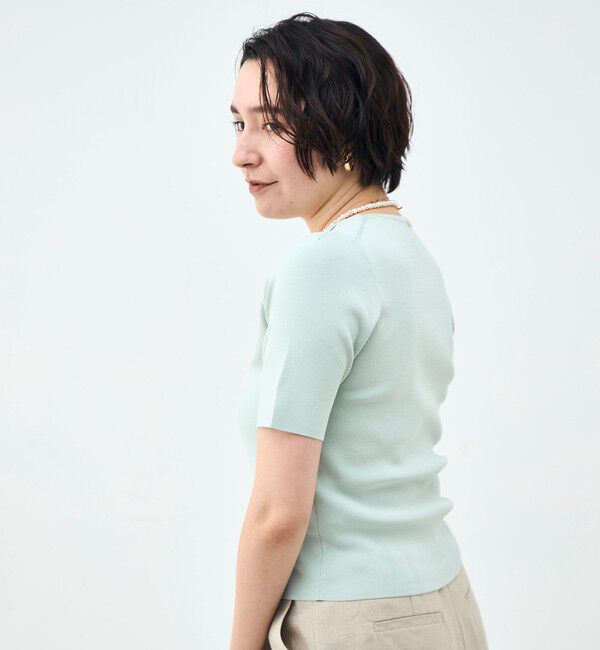 NOLLEY'S sophi「《手洗い可能》トライアングルカラー総針5分袖プルオーバー」|ニット・セーター|