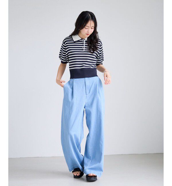 VIS「【新色追加】ダブルカラー半袖ポロニットトップス/WEB限定カラー」|ポロシャツ|
