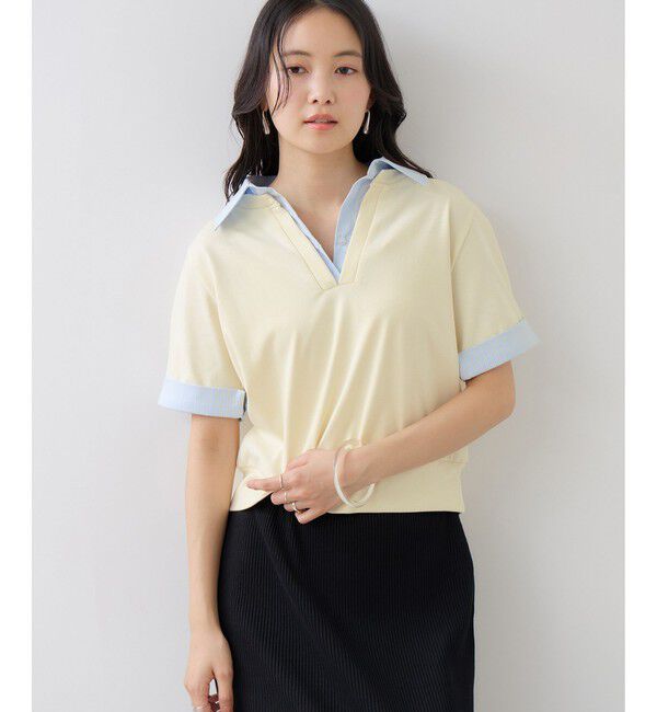 VIS「ICE BEAUTY ドッキング衿ハーフスリーブプルオーバー/UVケア・接触冷感・汗染み防止」|Tシャツ・カットソー|
