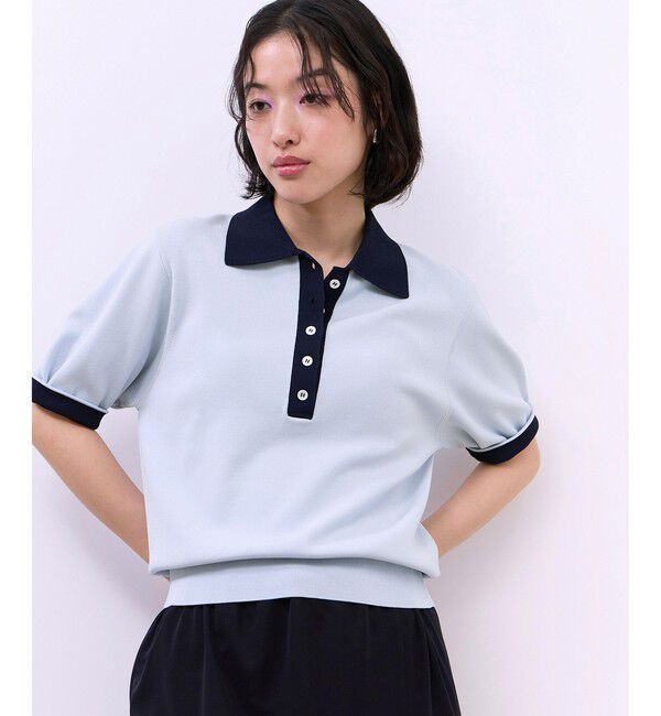 ADAM ET ROPE'「【WEB限定】ハーフスリーブバイカラーポロニット」|ポロシャツ|