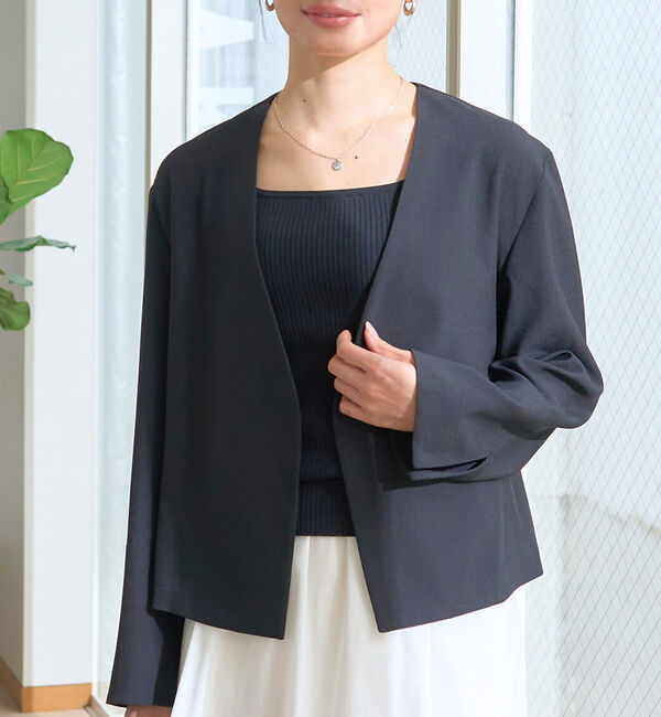 Rouge vif「【セットアップ対応】ベルトノーカラーライトジャケット」|ノーカラージャケット|ブラック