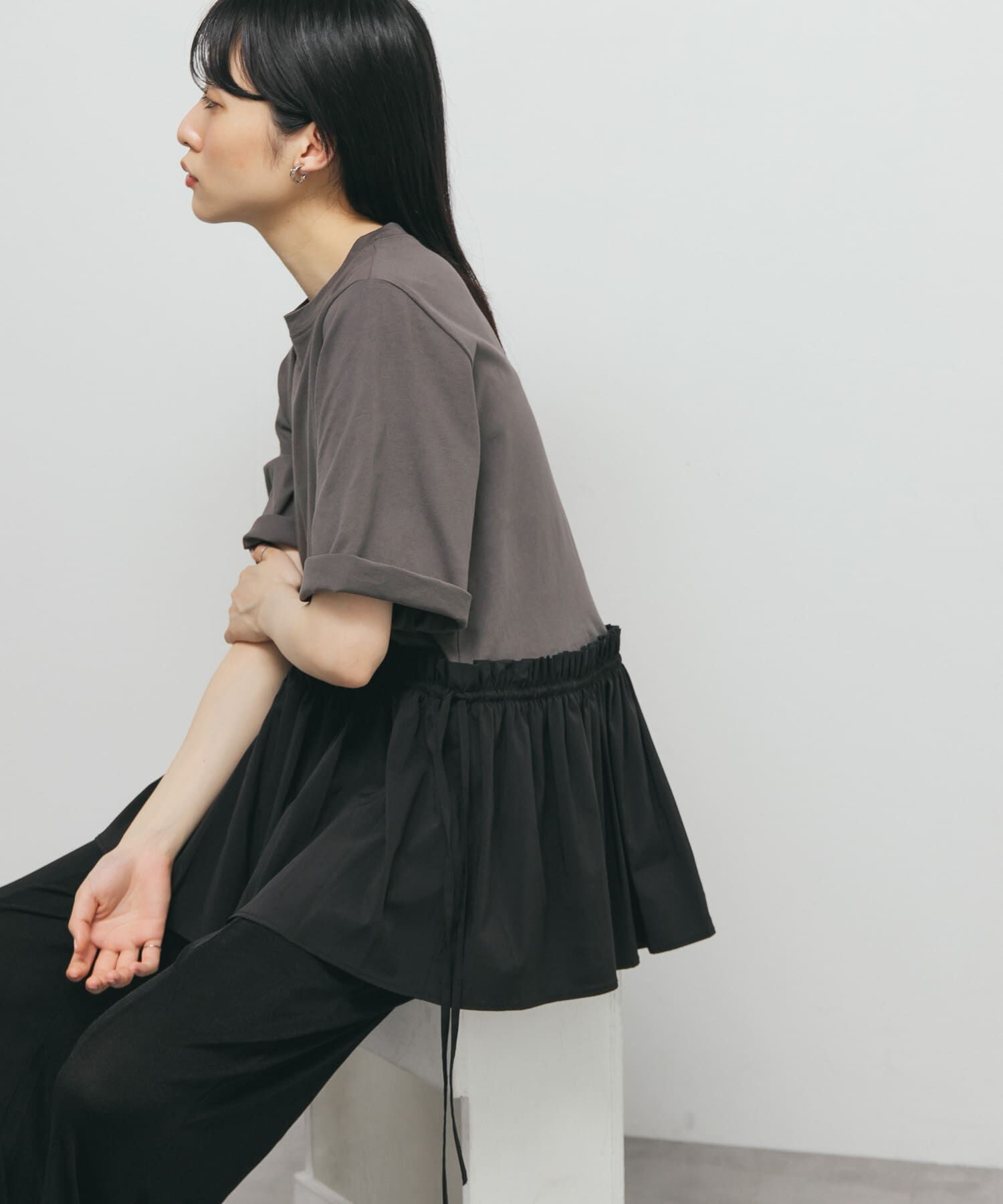  「汗ジミ防止ペプラムドッキングTEE」|Tシャツ・カットソー|