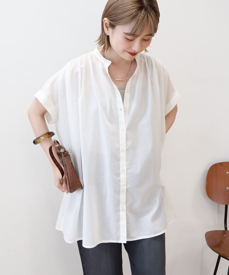 AMERICAN HOLIC「【WEB限定】イージーケア+接触冷感 フレンチスリーブギャザーシャツ」|シャツ・ブラウス|Ivory