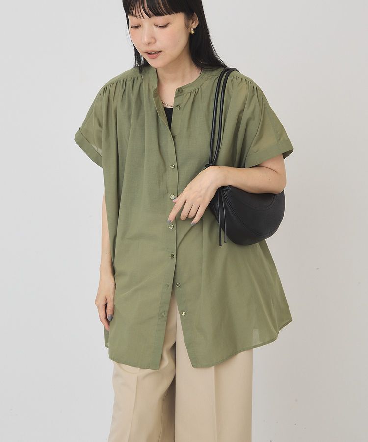 AMERICAN HOLIC「【WEB限定】イージーケア+接触冷感 フレンチスリーブギャザーシャツ」|シャツ・ブラウス|Khaki