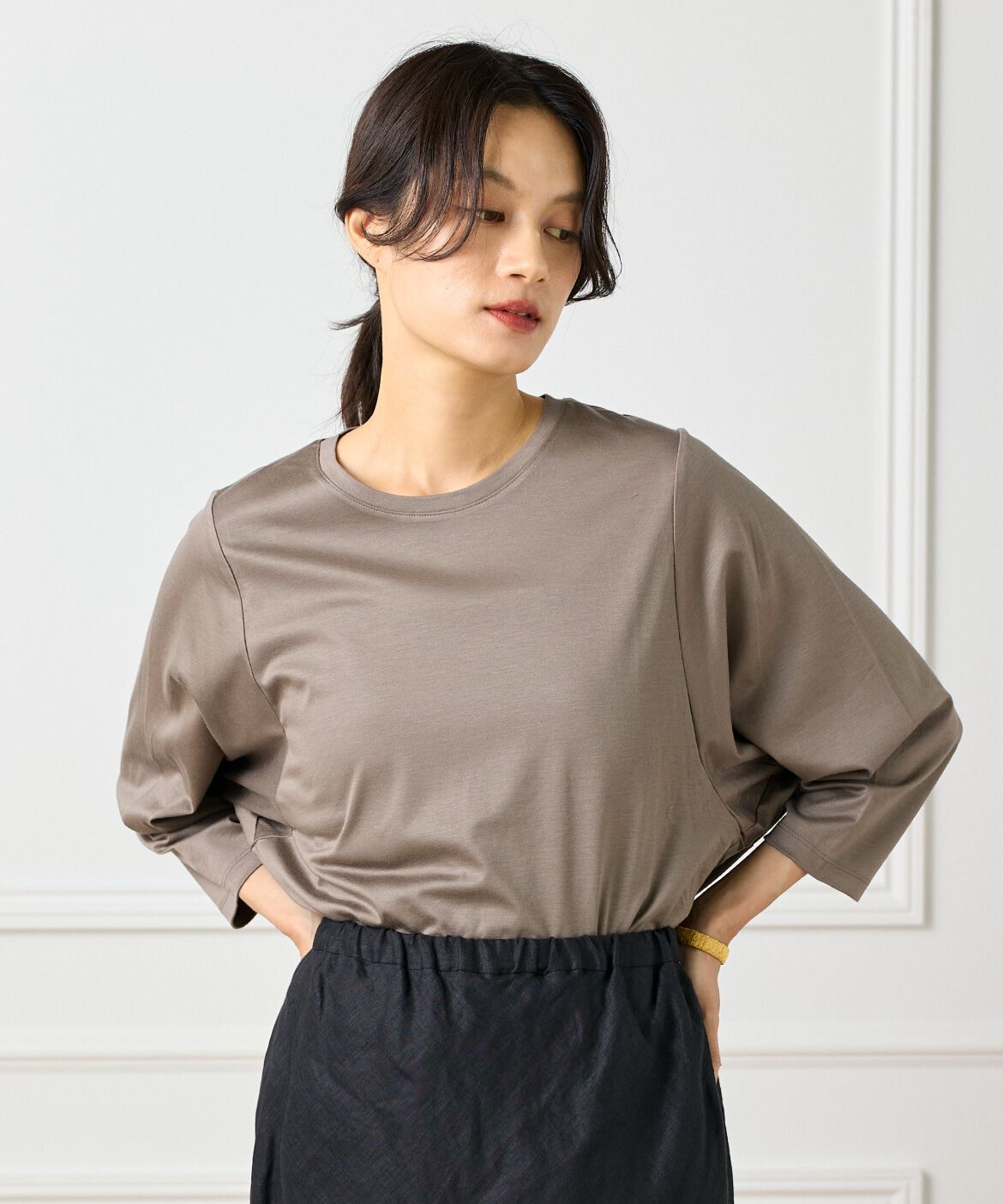 INED「ワイドスリーブコクーンカットソー」|Tシャツ・カットソー|モカチャ3