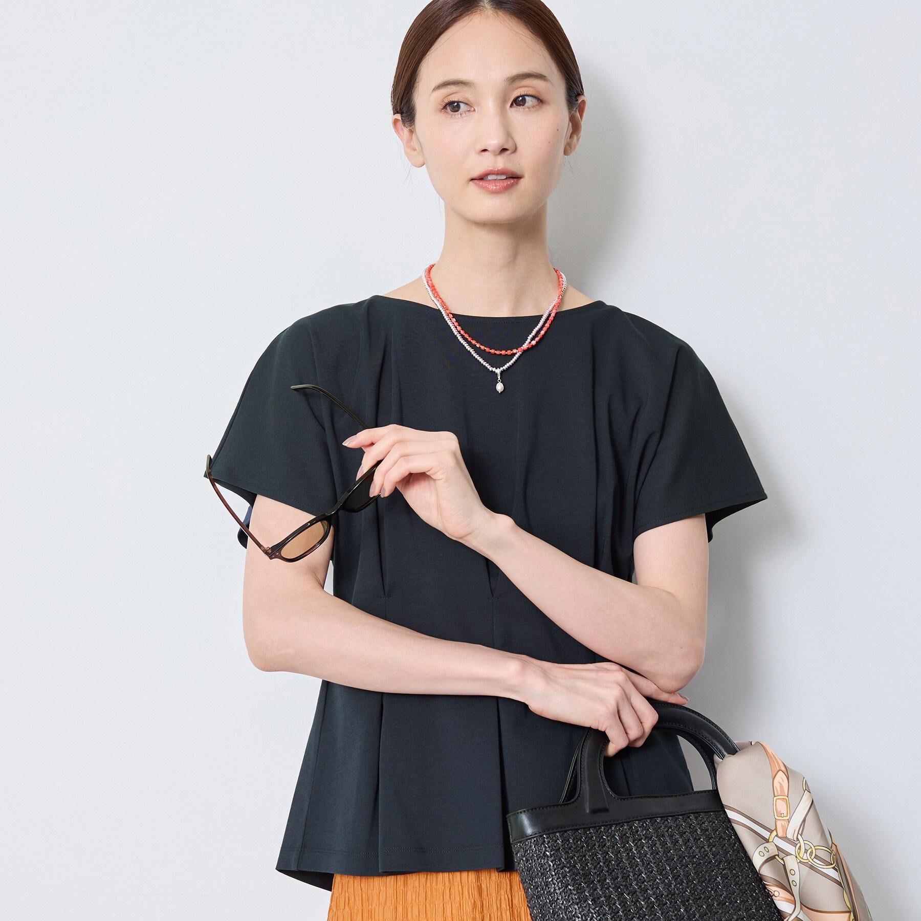Reflect「【UVカット／接触冷感／吸水速乾】タックデザインフレアトップス」|Tシャツ・カットソー|ネイビー(094)