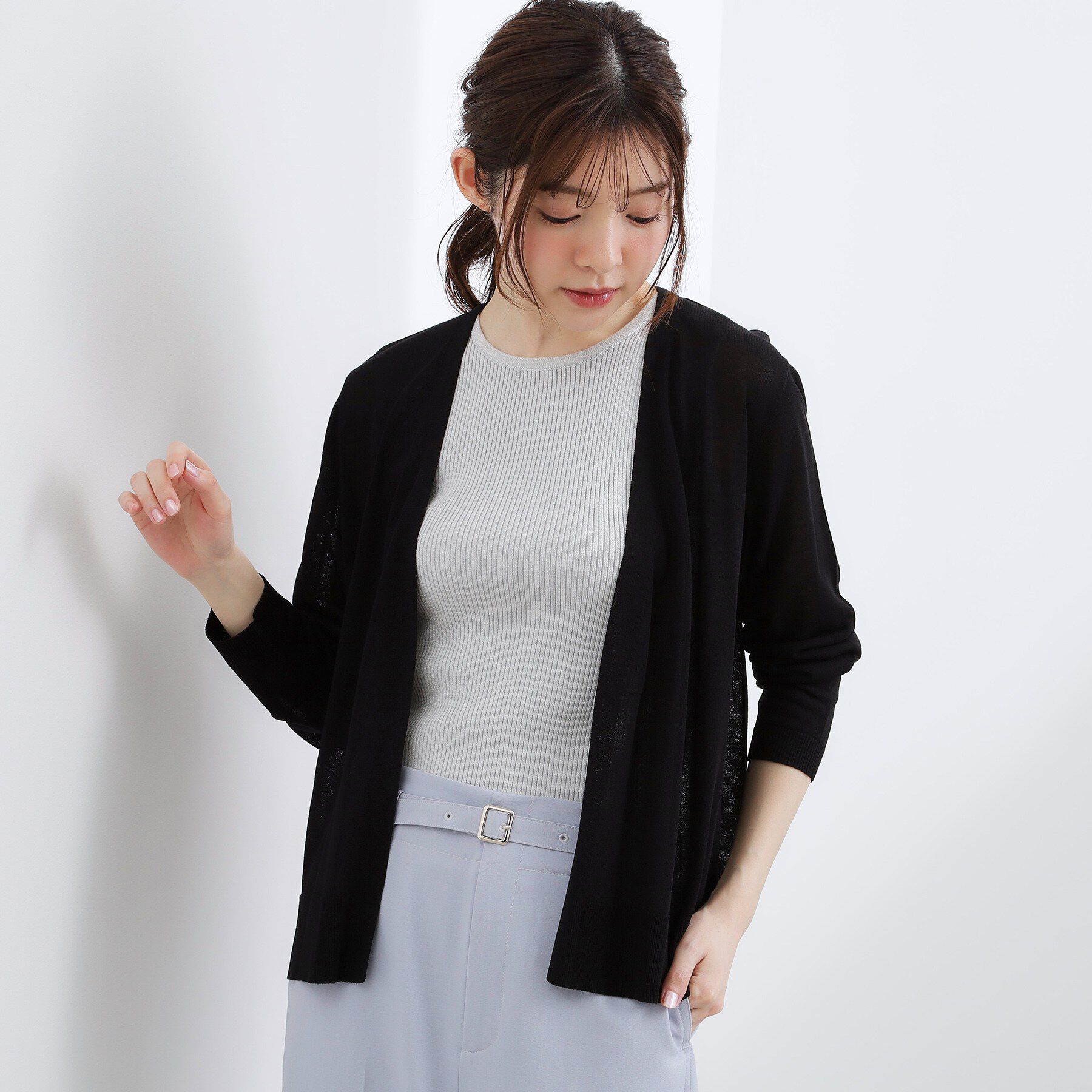 grove「高評価！【接触冷感／UVカットetc】ベーシックショートカーディガン」|カーディガン|ブラック(019)