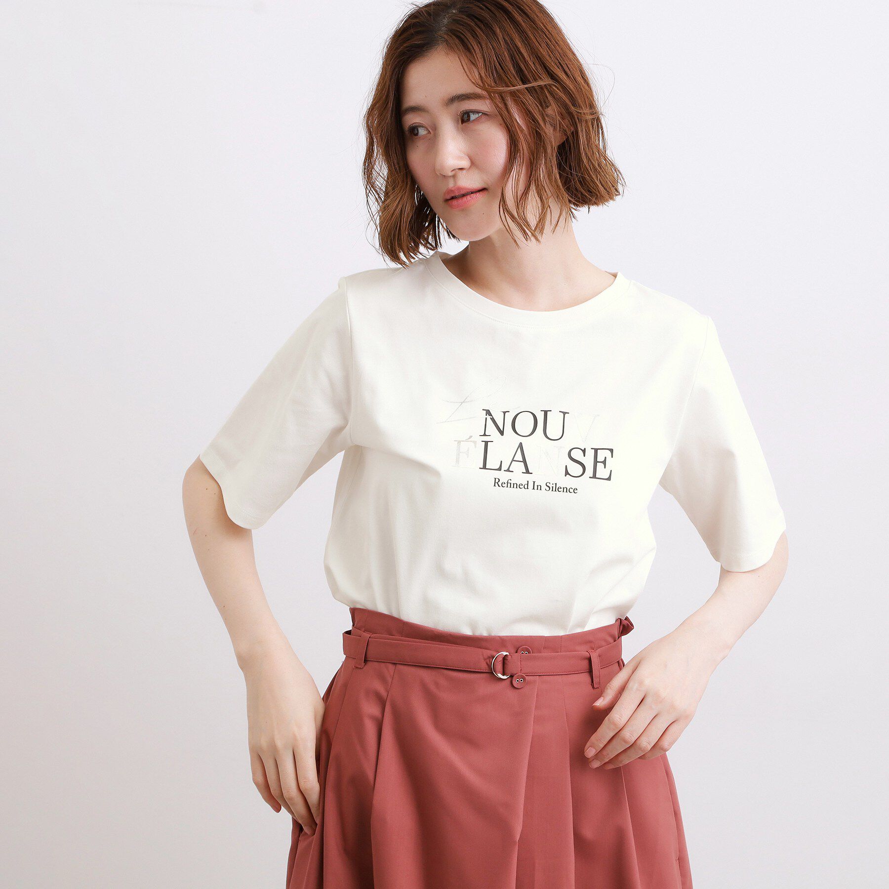grove「【吸水速乾・UVカット・接触冷感・マシンウォッシャブル】ベーシックMIXロゴプリントT」|Tシャツ・カットソー|オフホワイト(003