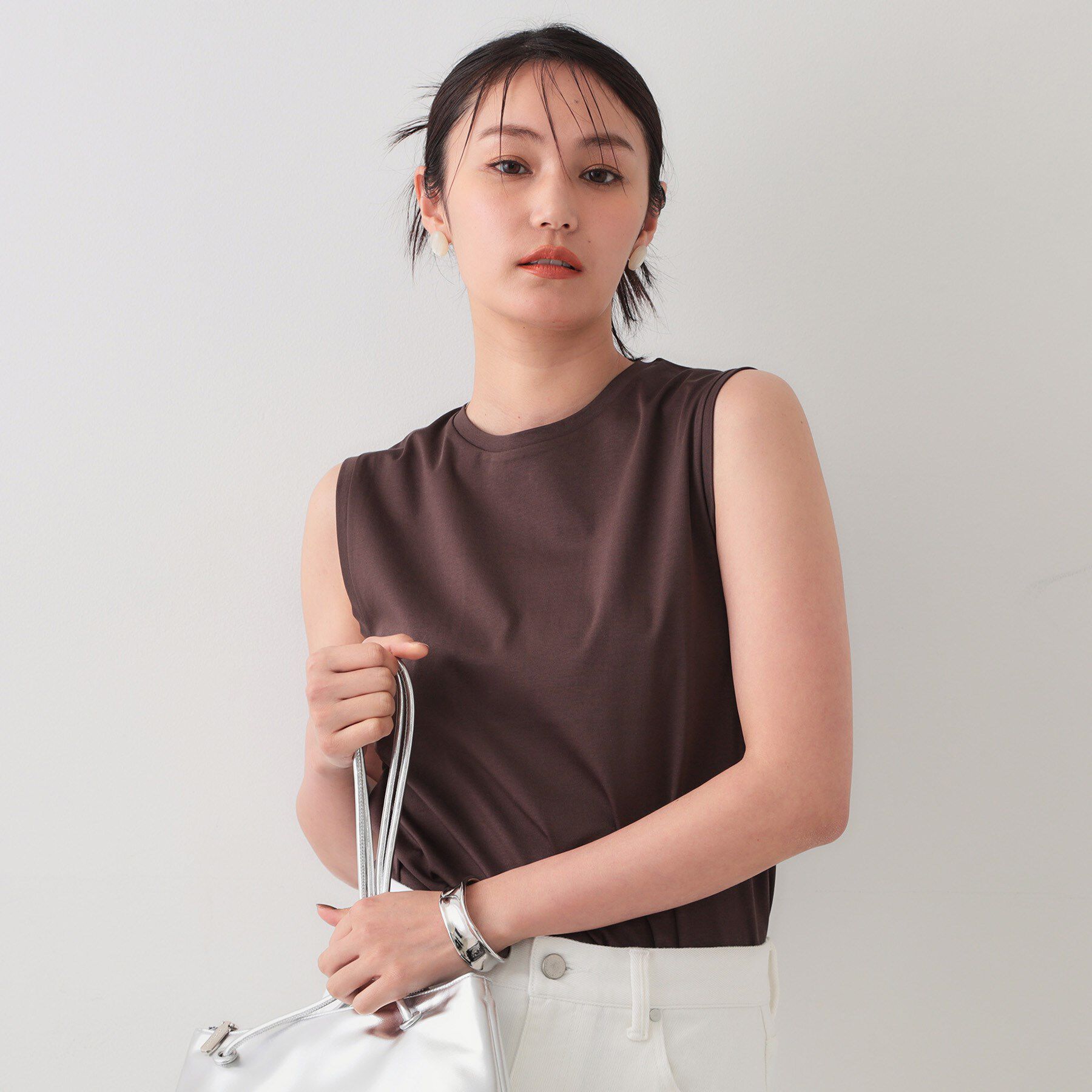 OPAQUE.CLIP「《5色展開》ベーシックノースリーブトップス【接触冷感／洗濯機洗い可】」|キャミソール|ブラウン(844)