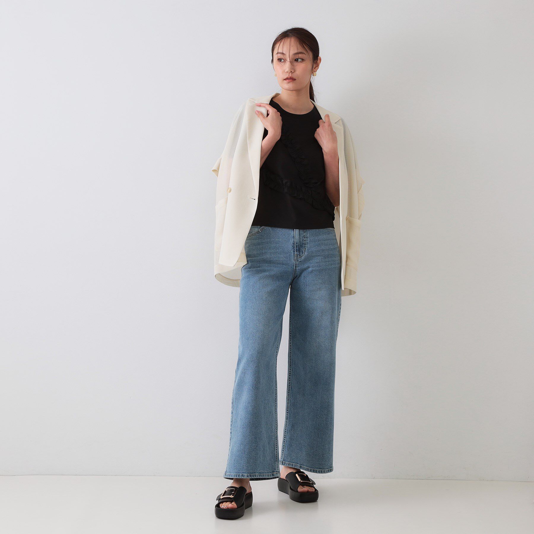 OPAQUE.CLIP「《美人百花掲載》アシメフリルドッキングカットソー【洗濯機洗い可】」|Tシャツ・カットソー|