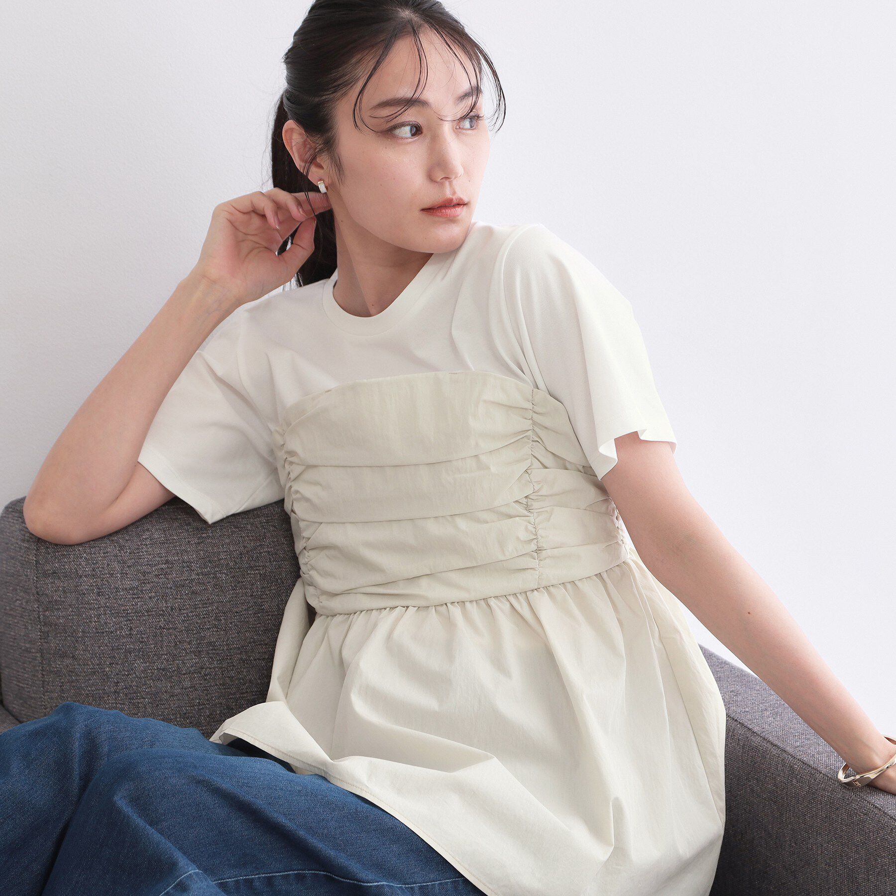 OPAQUE.CLIP「ビスチェドッキングカットソー【洗濯機OK】」|Tシャツ・カットソー|ホワイト(501)